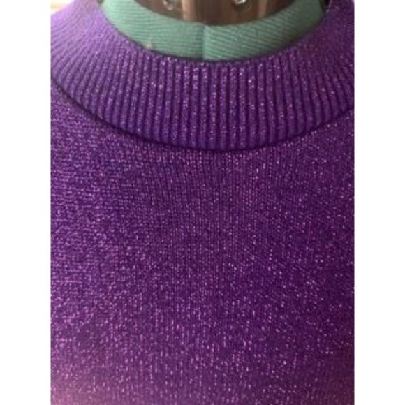 Vintage 80s Purple Glitter Pullover Short-Sleeve Stretchy Sparkly Sweater - Picture 3 of 6